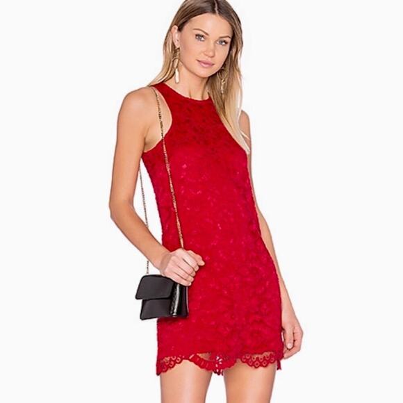 LOVERS + FRIENDS Dress Caspian Shift Lace Mini Sleeveless Red Exposed Zip S - Picture 8 of 8
